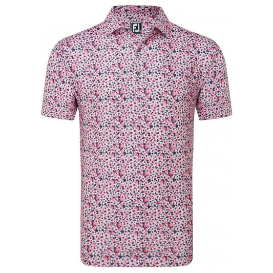 FootJoy Primrose Print Lisle, Coral Red, pánské golfové tričko