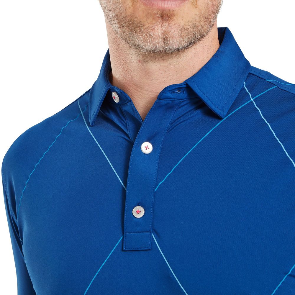 FootJoy Raker Print Lisle, Deep Blue, pánské golfové tričko