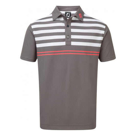 FootJoy Stretch Pique with Graphic Stripes, Granite with White, Watermelon