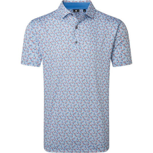 FootJoy Surfs Up Print Lisle, Chambray, White, pánské tričko na golf