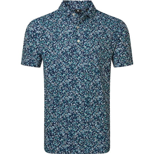 FootJoy Watercolour Floral Print Pique, Navy, Sunshine, pánské golfové tričko