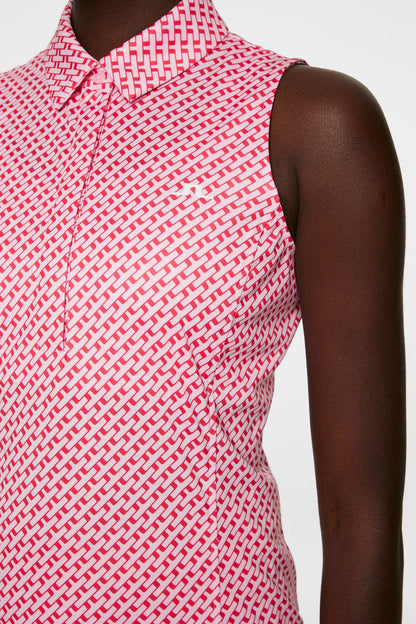 J.Lindeberg Dena Print Sleeveless Top, Tour Geo Pink, dámské golfové tričko