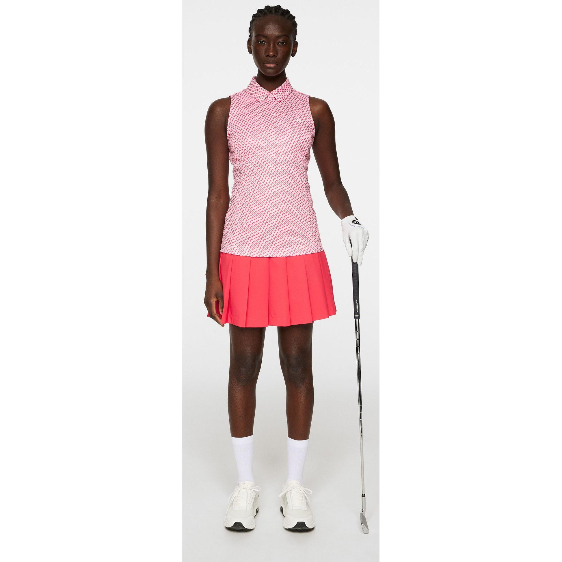 J.Lindeberg Dena Print Sleeveless Top, Tour Geo Pink, dámské golfové tričko