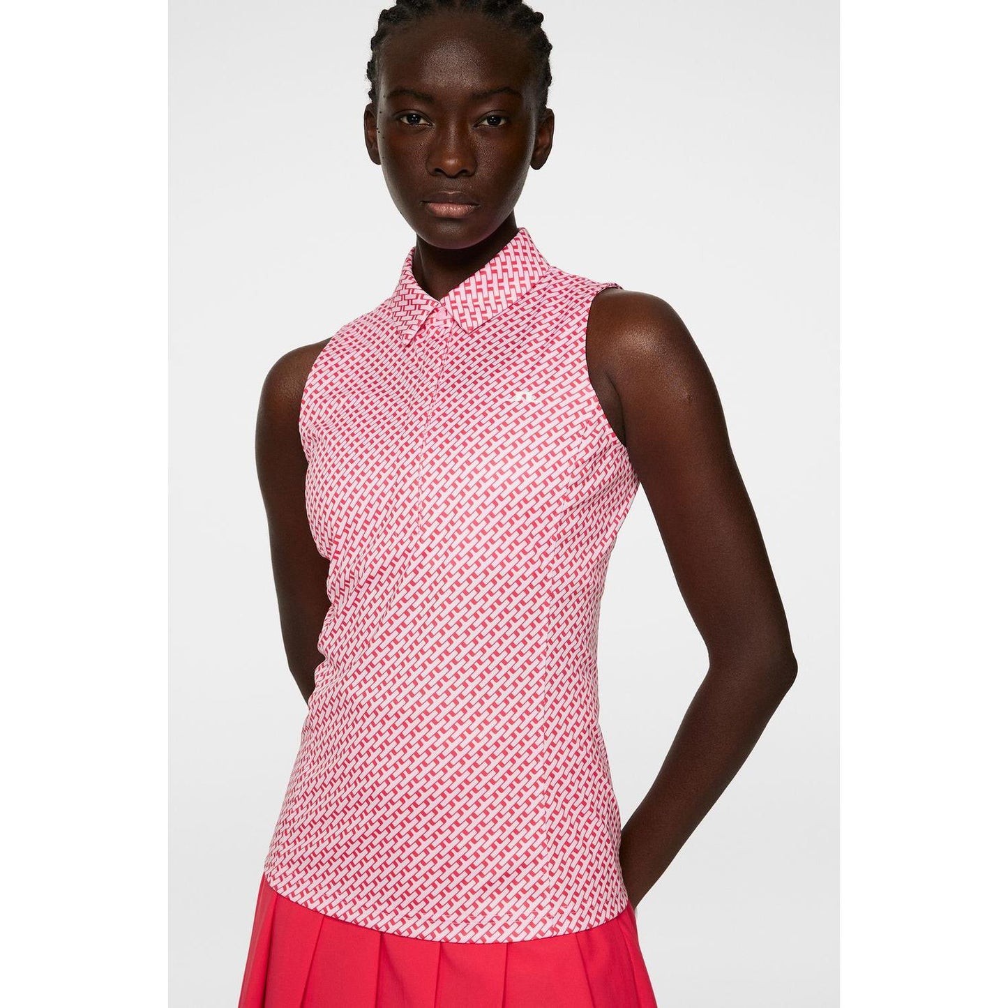 J.Lindeberg Dena Print Sleeveless Top, Tour Geo Pink, dámské golfové tričko