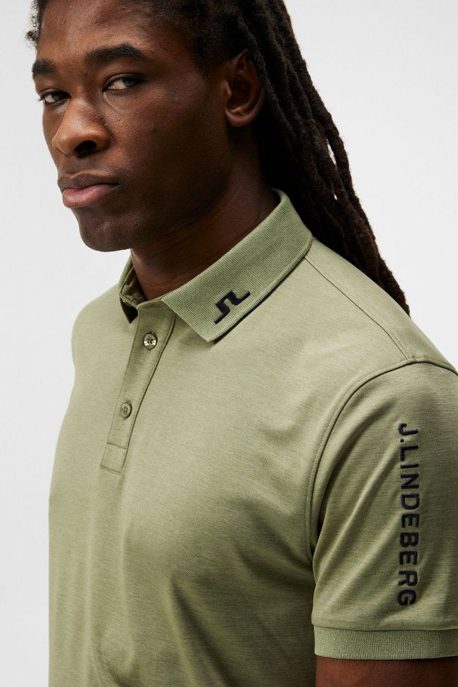 J.Lindeberg Tour Tech Reg Fit Polo, Oil Green Melange, pánské golfové tričko J.Lindeberg
