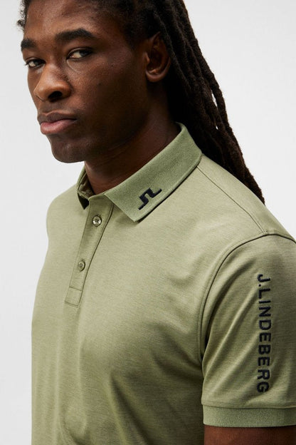 J.Lindeberg Tour Tech Reg Fit Polo, Oil Green Melange, pánské golfové tričko J.Lindeberg