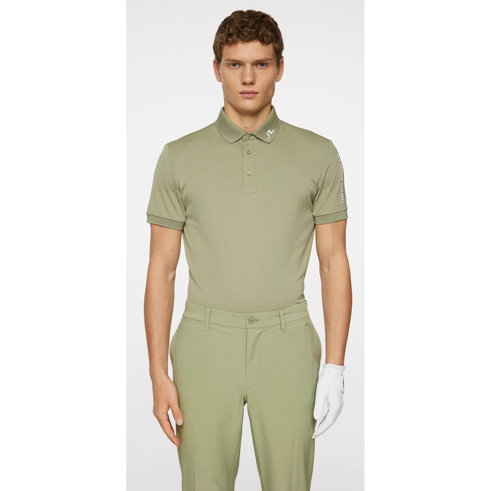 J.Lindeberg Tour Tech Slim Fit Polo, Oil Green, pánské golfové tričko