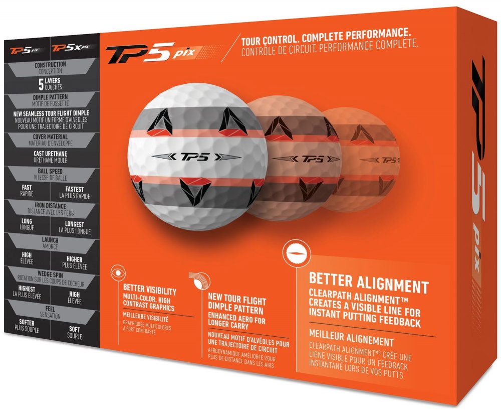 TaylorMade TP5 Pix 2.0, bílé golfové míčky