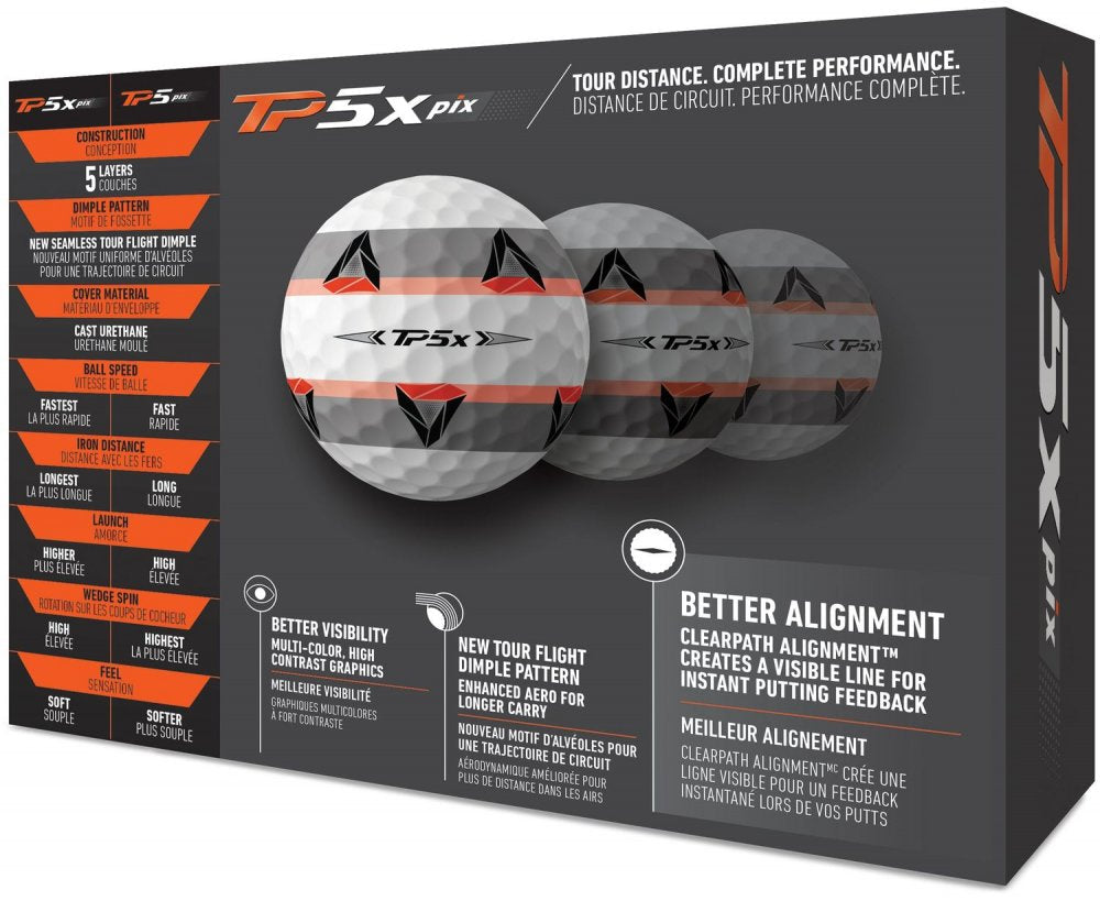 TaylorMade TP5x Pix 2.0, bílé golfové míčky
