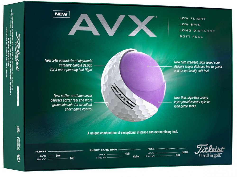 Titleist AVX 2024, bílé golfové míčky