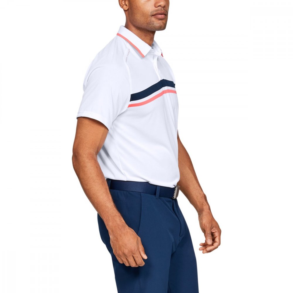 Under Armour Tour Tips Drive Polo, White, Mod Gray