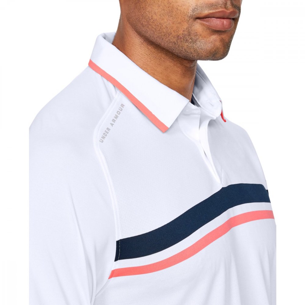 Under Armour Tour Tips Drive Polo, White, Mod Gray
