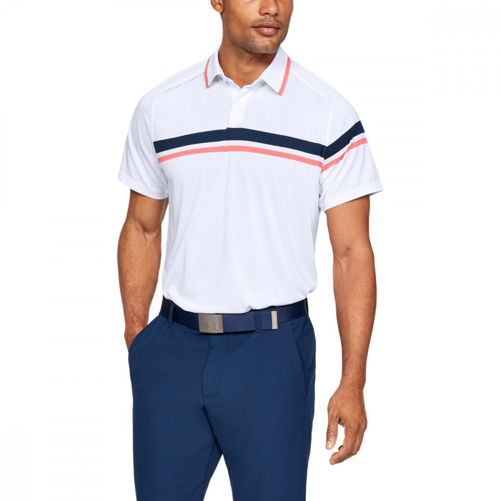 Under Armour Tour Tips Drive Polo, White, Mod Gray