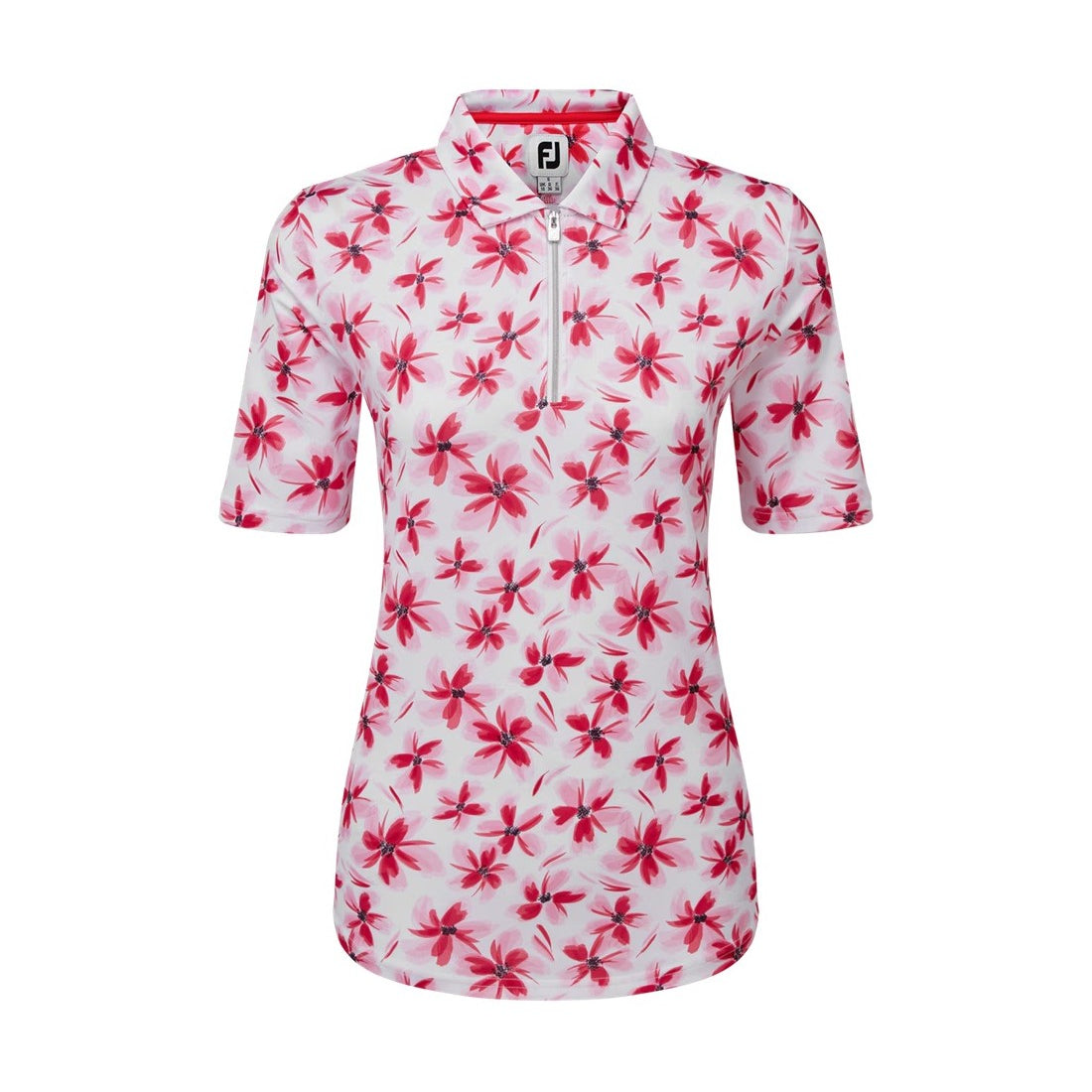 Footjoy Floral Print Lisle Golf Polo Shirt,  Pink Red White, dámské golfové tričko