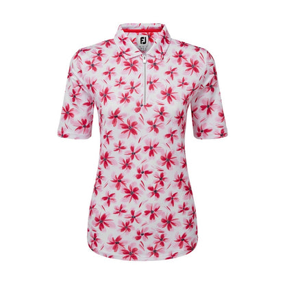 Footjoy Floral Print Lisle Golf Polo Shirt,  Pink Red White, dámské golfové tričko
