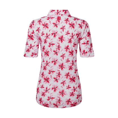 Footjoy Floral Print Lisle Golf Polo Shirt,  Pink Red White, dámské golfové tričko